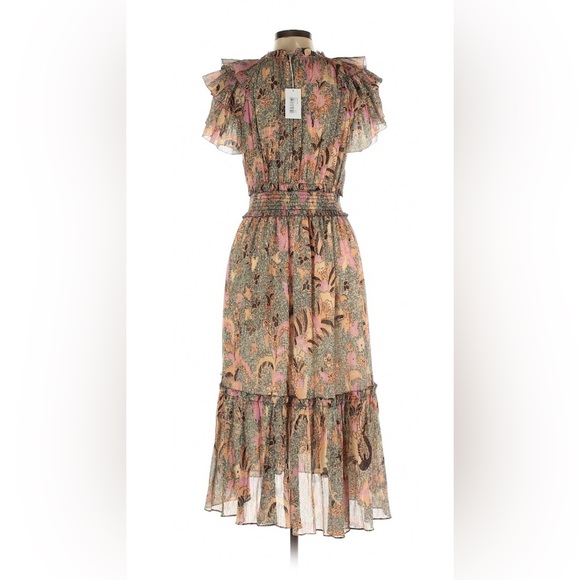 ULLA JOHNSON Claudette Floral Chiffon Beige Dress - Picture 7 of 7
